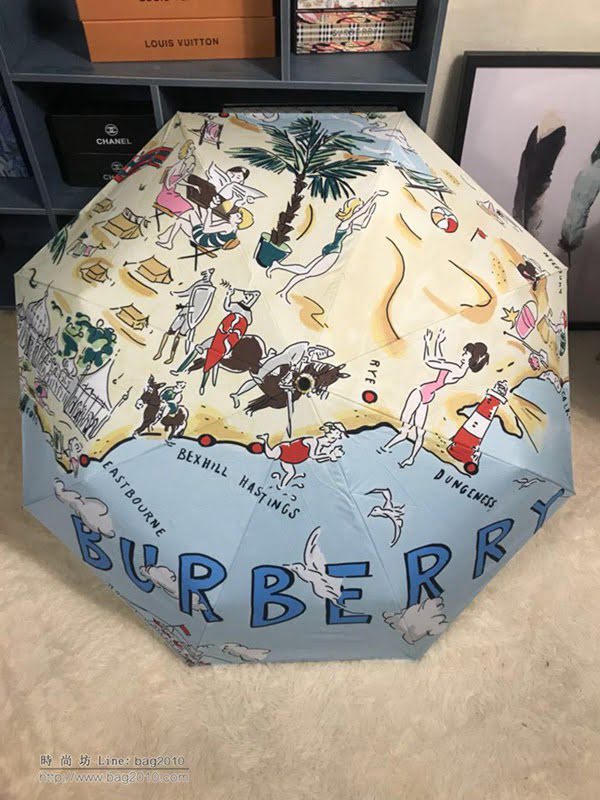 BURBERRY巴寶莉傘 專櫃夏季新款 全自動折疊晴雨傘 田園花卉圖案 防曬隔熱 防紫外線  zm1082